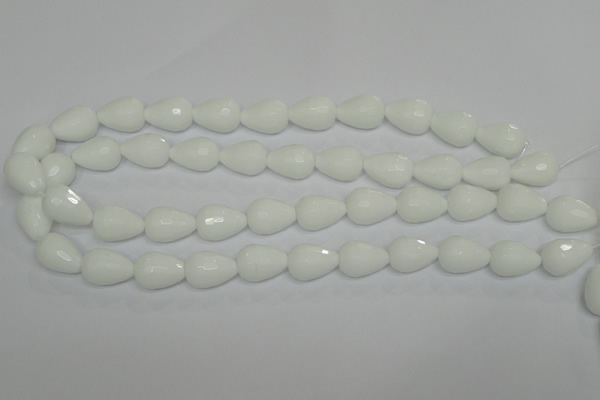 CPB53 15.5 inches 13*18mm faceted teardrop white porcelain beads