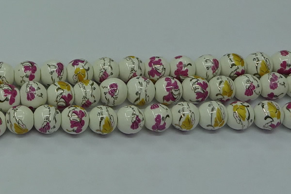 CPB694 15.5 inches 12mm round Painted porcelain beads