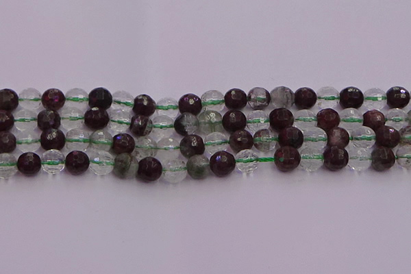 CPC11 15.5 inches 8mm faceted round green phantom quartz beads