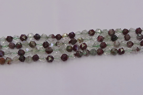 CPC15 15.5 inches 6mm faceted nuggets green phantom quartz beads