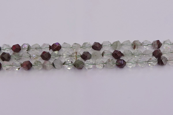 CPC16 15.5 inches 8mm faceted nuggets green phantom quartz beads