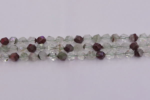 CPC17 15.5 inches 10mm faceted nuggets green phantom quartz beads