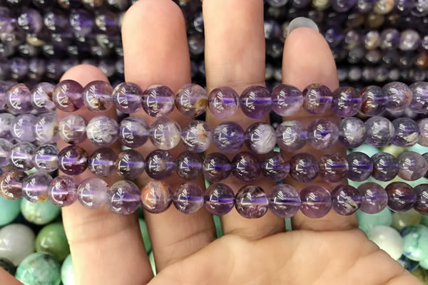 CPC611 15.5 inches 8mm round purple phantom quartz beads