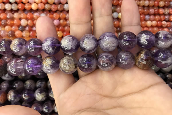 CPC614 15.5 inches 14mm round purple phantom quartz beads