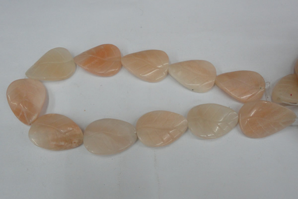 CPI158 15.5 inches 25*35mm carved leaf pink aventurine jade beads