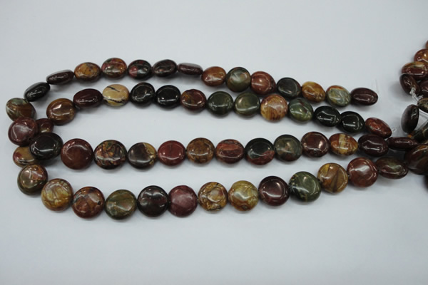 CPJ162 15.5 inches 14mm flat round picasso jasper gemstone beads