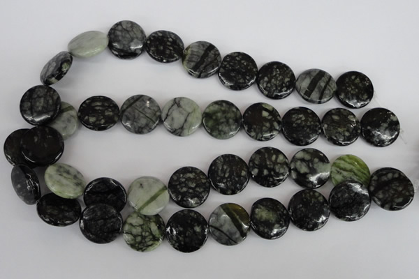 CPJ216 15.5 inches 20mm flat round green picasso jasper beads