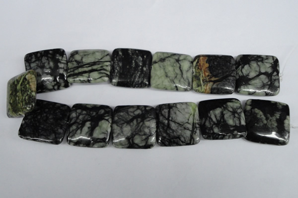 CPJ228 15.5 inches 30*30mm square green picasso jasper beads