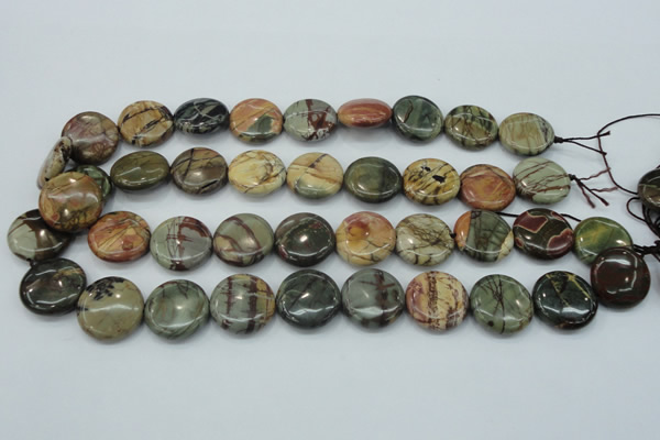 CPJ27 15.5 inches 20mm flat round picasso jasper beads wholesale