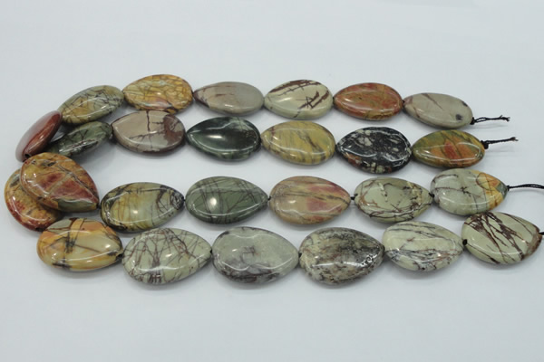 CPJ30 15.5 inches 22*30mm flat teardrop picasso jasper beads wholesale