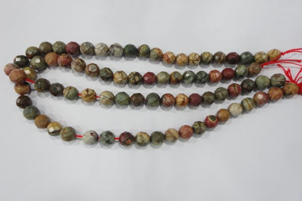 CPJ303 15.5 inches 10mm faceted round picasso jasper beads wholesale