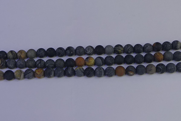 CPJ493 15.5 inches 10mm round matte black picasso jasper beads