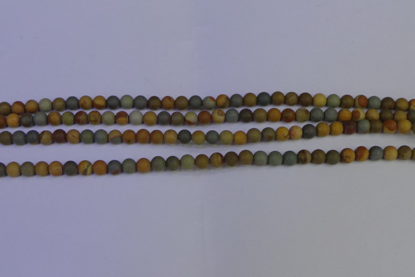 CPJ520 15.5 inches 4mm round matte wildhorse picture jasper beads