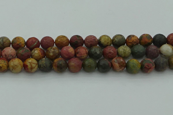 CPJ535 15.5 inches 14mm faceted round picasso jasper beads