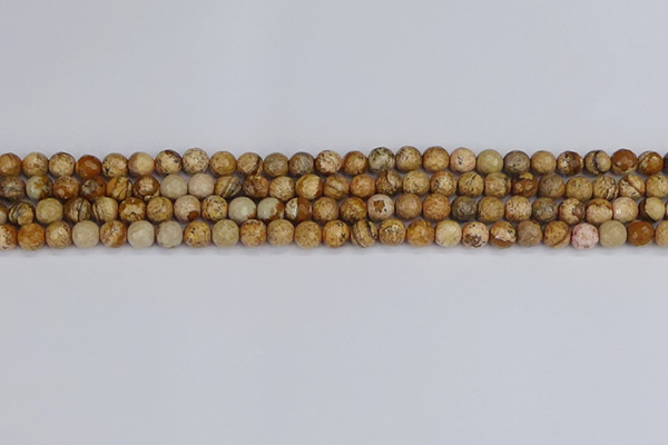 CPJ555 15.5 inches 4mm faceted round picture jasper beads