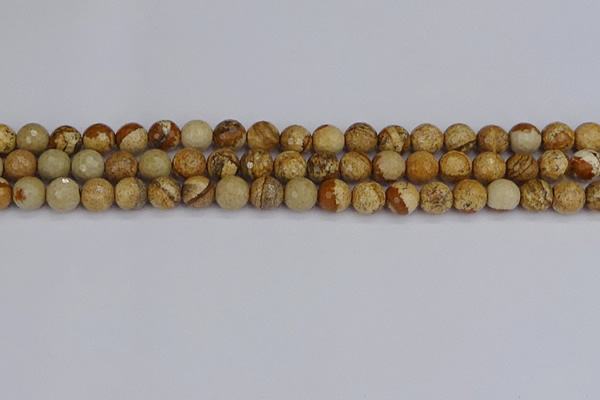 CPJ557 15.5 inches 8mm faceted round picture jasper beads
