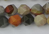 CPJ566 15.5 inches 10mm faceted nuggets polychrome jasper beads