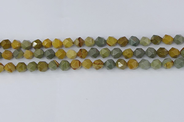 CPJ571 15.5 inches 8mm faceted nuggets wildhorse picture jasper beads