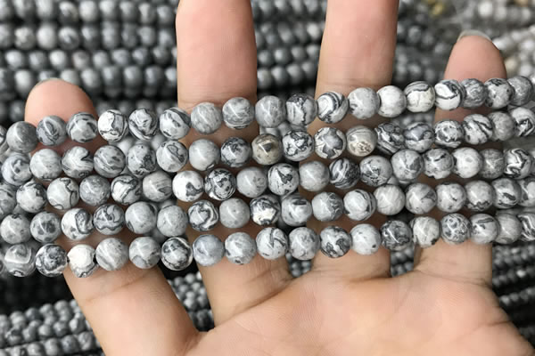 CPJ581 15.5 inches 6mm round grey picture jasper beads wholesale