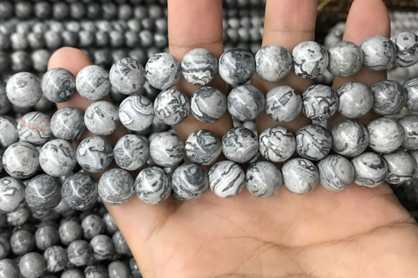 CPJ583 15.5 inches 10mm round grey picture jasper beads wholesale