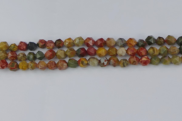 CPJ626 15.5 inches 6mm faceted nuggets picasso jasper beads