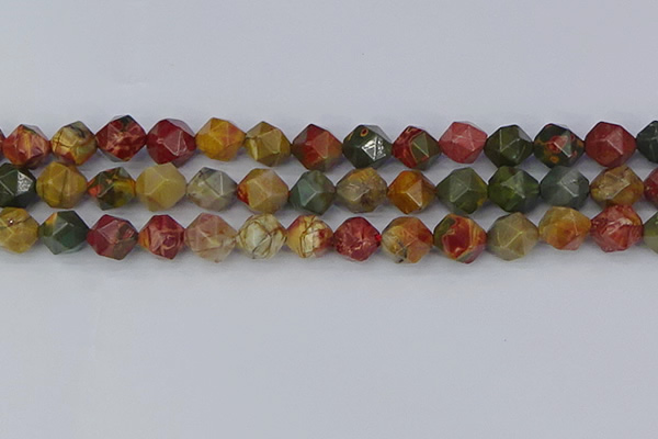 CPJ628 15.5 inches 10mm faceted nuggets picasso jasper beads