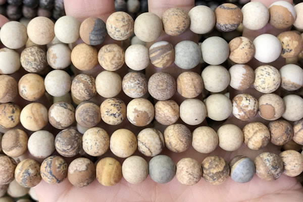 CPJ652 15.5 inches 8mm round matte picture jasper beads wholesale
