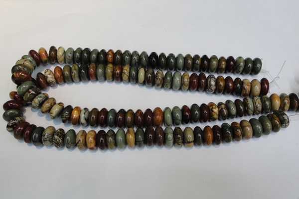 CPJ69 15.5 inches 7*14mm rondelle picasso jasper gemstone beads