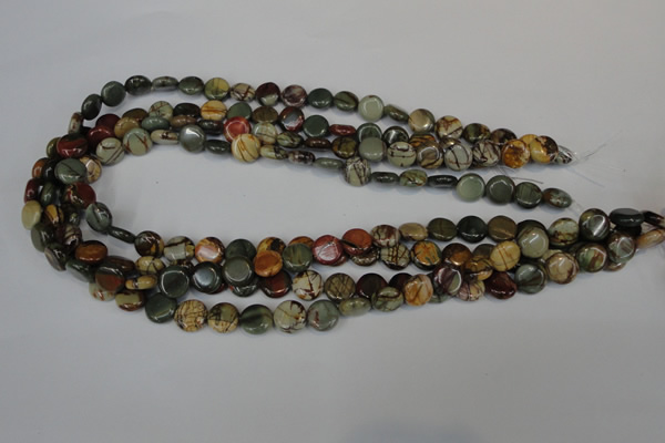 CPJ74 15.5 inches 10mm flat round picasso jasper gemstone beads