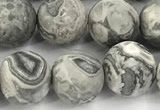 CPJ744 15 inches 12mm round matte grey picture jasper beads