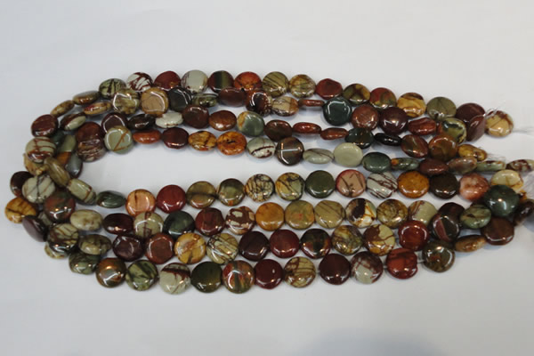 CPJ75 15.5 inches 12mm flat round picasso jasper gemstone beads