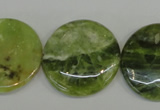 CPO30 15.5 inches 25mm flat round olivine gemstone beads wholesale