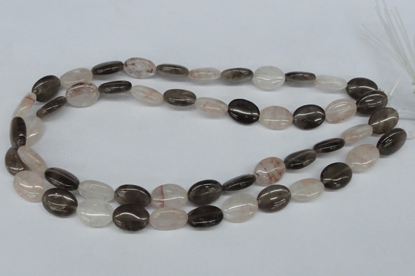 CPQ105 12*16mm oval natural pink crystal & smoky quartz beads