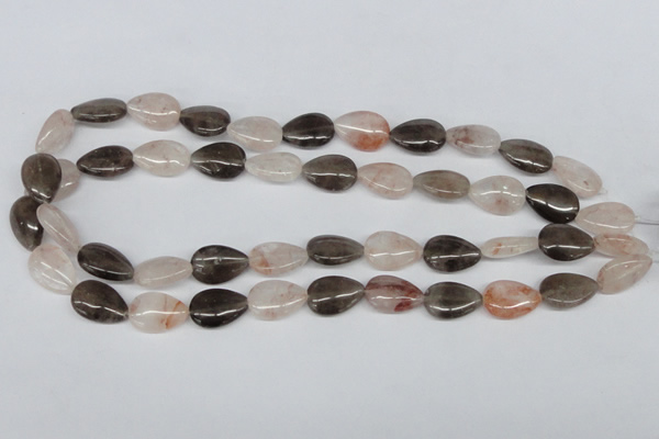 CPQ109 12*18mm flat teardrop natural pink crystal & smoky quartz beads