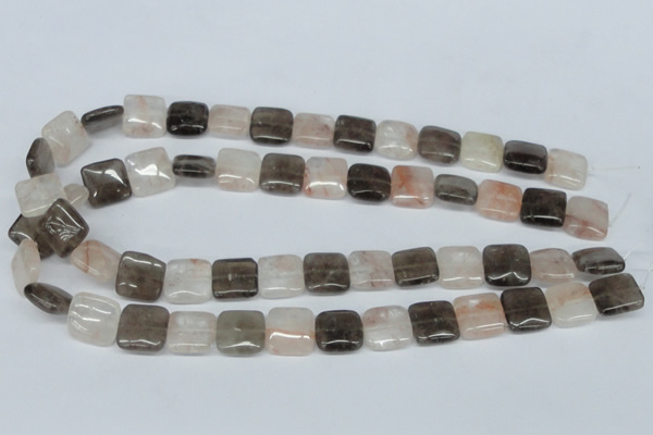 CPQ112 14*14mm square natural pink crystal & smoky quartz beads