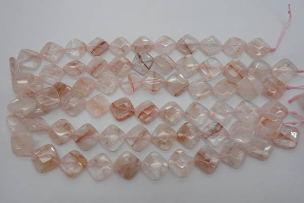 CPQ226 15.5 inches 15*15mm faceted diamond natural pink quartz beads