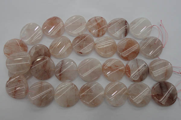 CPQ238 15.5 inches 28mm twisted coin natural pink quartz beads