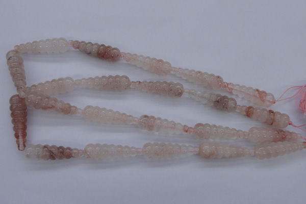 CPQ93 15.5 inches 10*35mm carved teardrop natural pink quartz beads