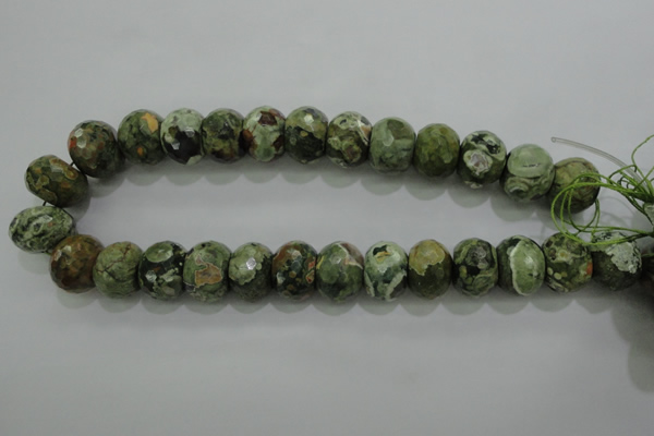 CPS125 15.5 inches 15*20mm faceted rondelle green peacock stone beads