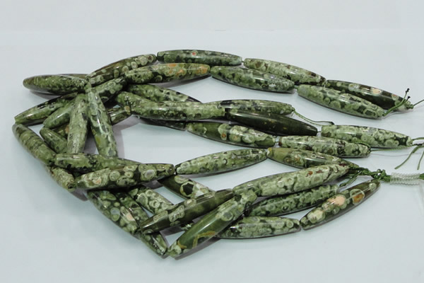 CPS14 15.5 inches 10*50mm rice green peacock stone beads wholesale