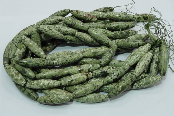 CPS15 15.5 inches 12*40mm rice green peacock stone beads wholesale