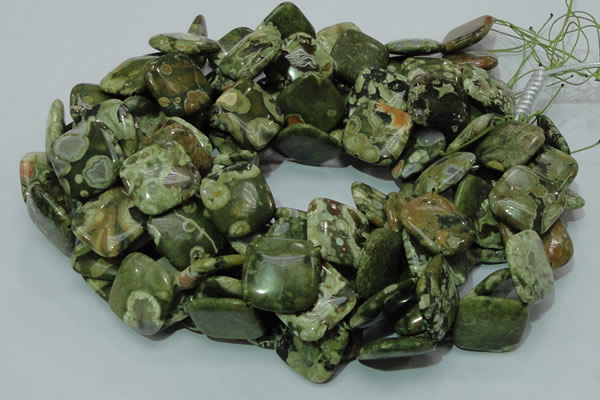 CPS22 15.5 inches 20*20mm rhombic green peacock stone beads wholesale