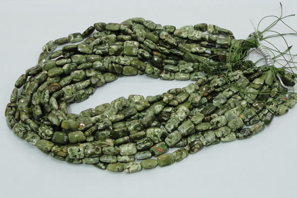 CPS23 15.5 inches 8*12mm rectangle green peacock stone beads