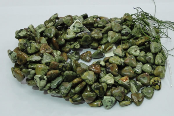 CPS32 15.5 inches 16*16mm triangle green peacock stone beads