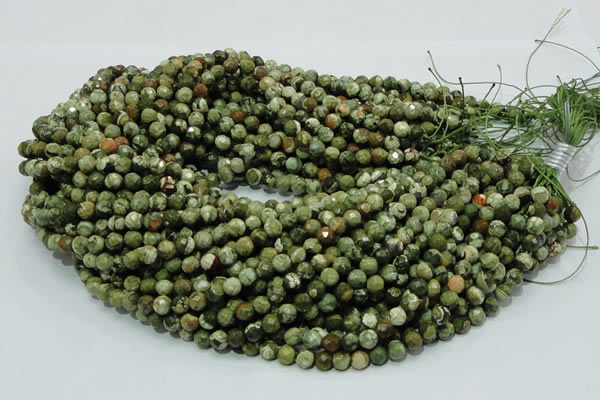 CPS55 15.5 inches 6mm faceted round green peacock stone beads