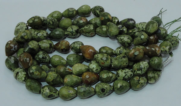 CPS65 15.5 inches 15*20mm faceted teardrop green peacock stone beads