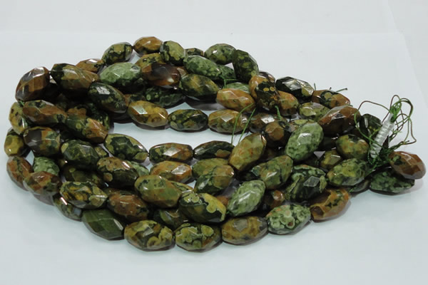 CPS69 15.5 inches 15*25mm faceted rice green peacock stone beads