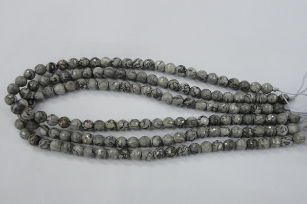 CPT112 15.5 inches 8mm faceted round grey picture jasper beads