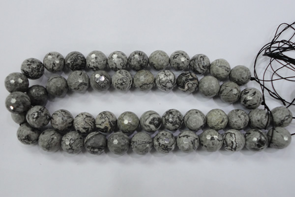 CPT116 15.5 inches 16mm faceted round grey picture jasper beads