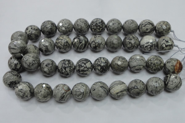 CPT118 15.5 inches 20mm faceted round grey picture jasper beads